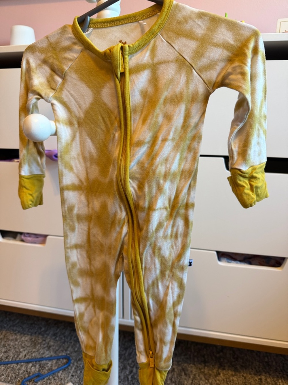 Kids Yellow Tie-Dye Zip Front Footed One-Piece